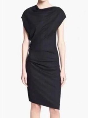 Helmut Lang Size S Sonar Wool Asymmetrical Dress Black Short Sleeve
